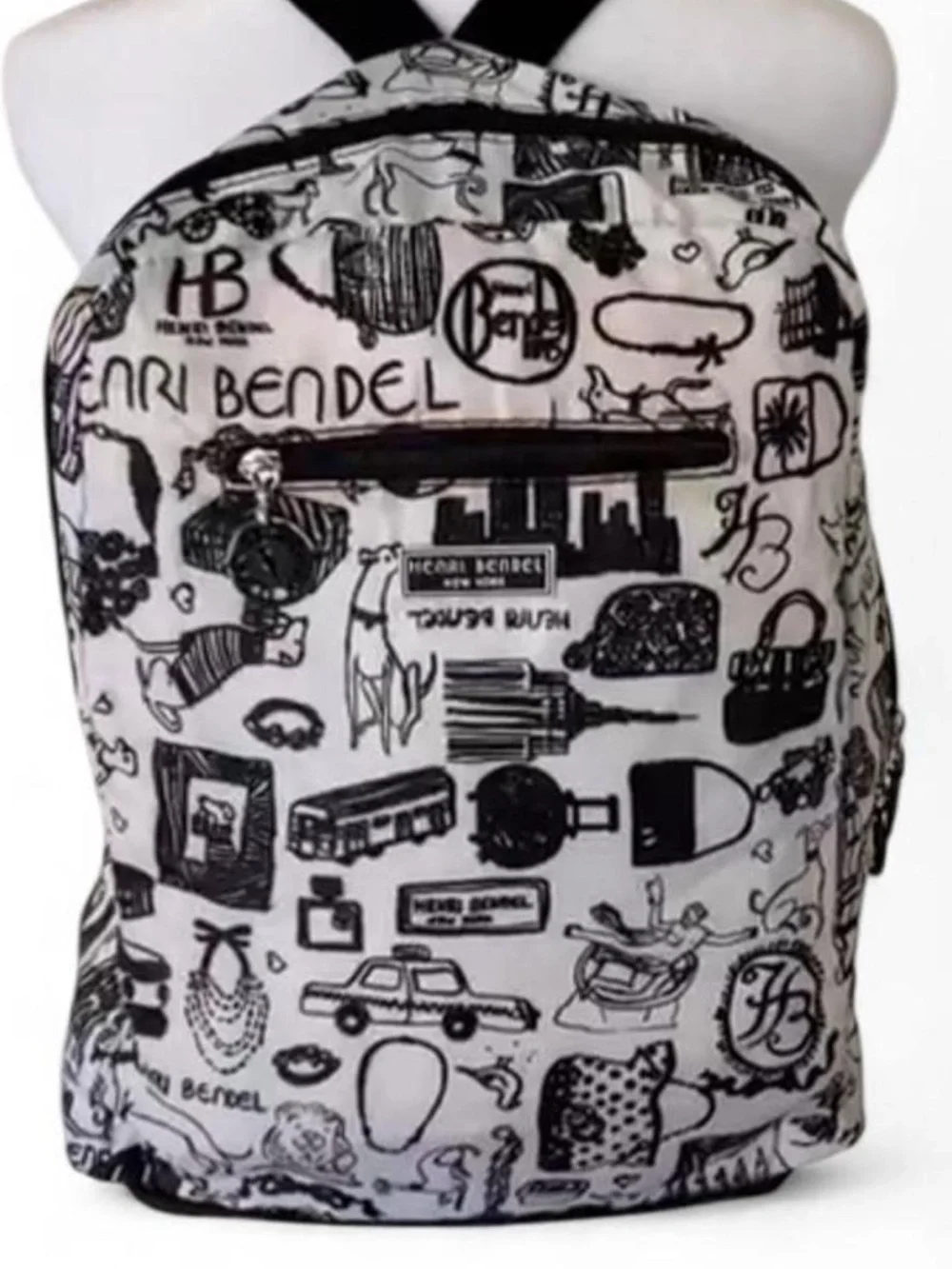 henri bendel Black & White Graphic Canvas Backpack NYC Jettsetter